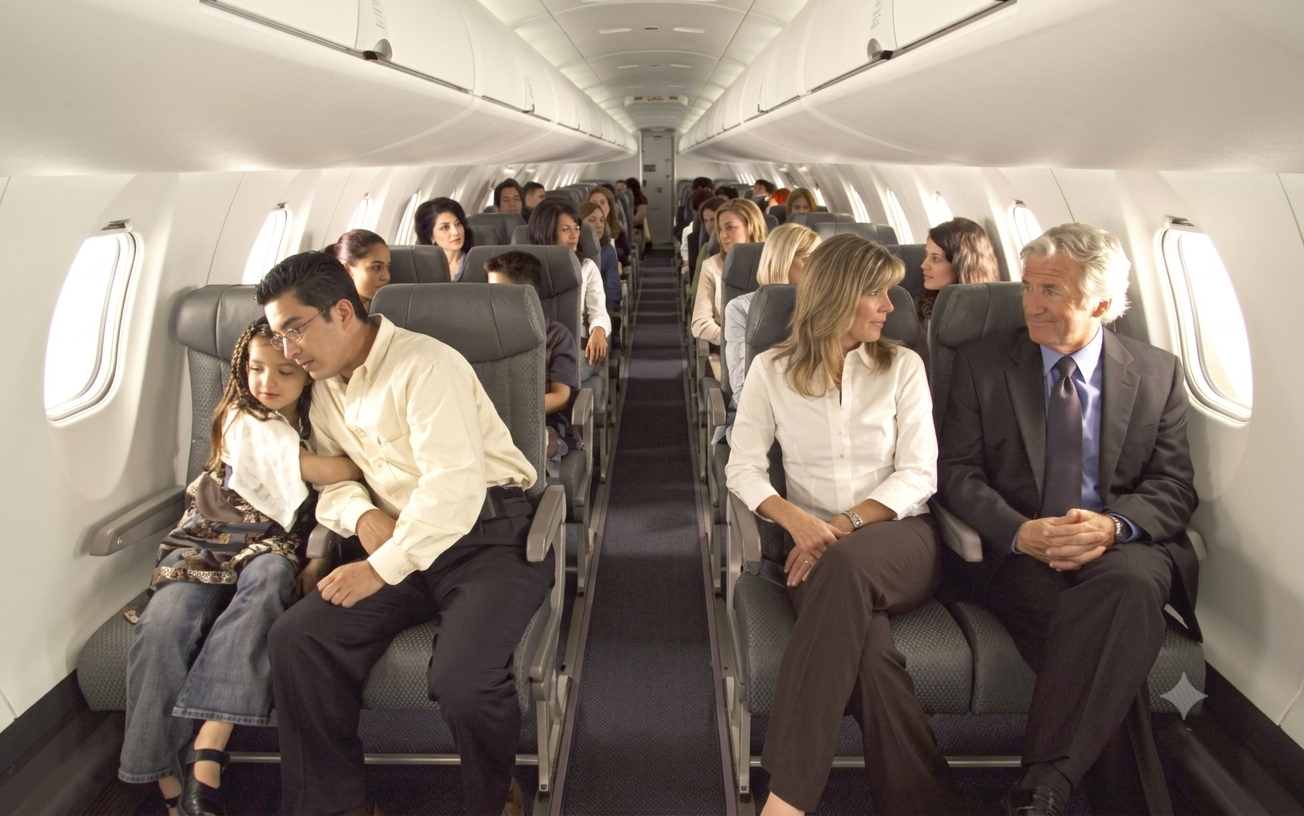 Air Gumbo passengers in a spacious cabin